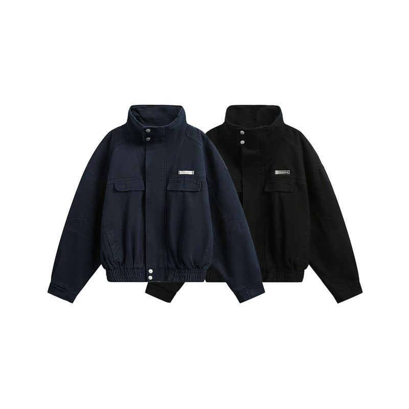 Unisex Short cut Boxy outdoor jacket with concealed zipper placket, high stand-up collar and elastic waistband EVA-US