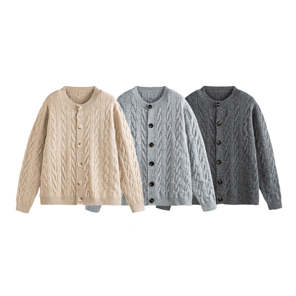 Women's Chunky Knit Cardigan with Cable Knit and Button Placket EVA-US
