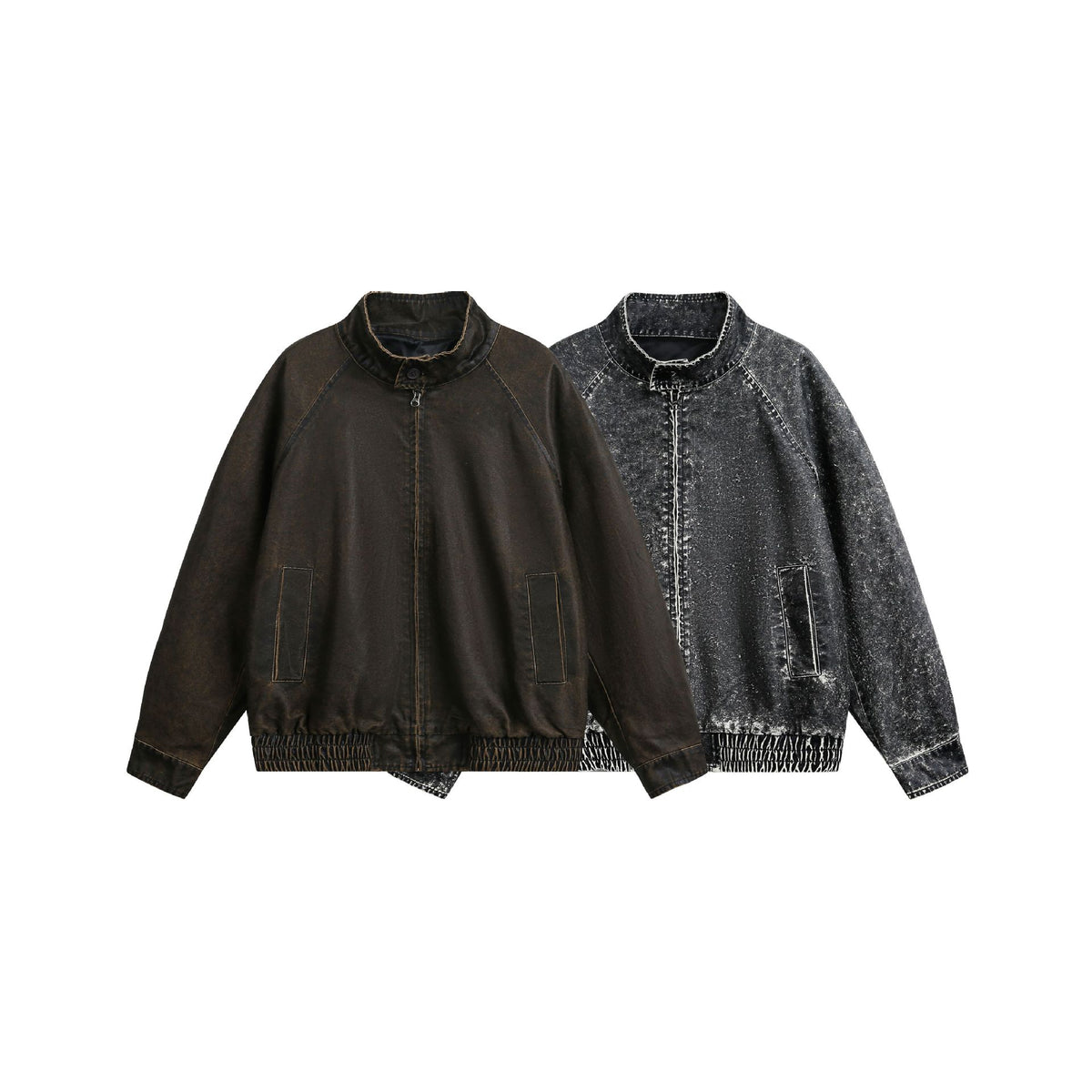 Men's short-cut vintage-inspired leather-look blouson with high stand-up collar EVA-US