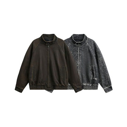 Men's short-cut vintage-inspired leather-look blouson with high stand-up collar EVA-US