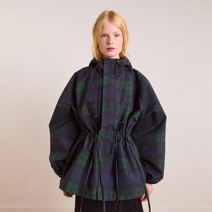 Women's Oversized Jacket in a Casual Check Design with Practical Pockets and Waist Drawstring EVA-US