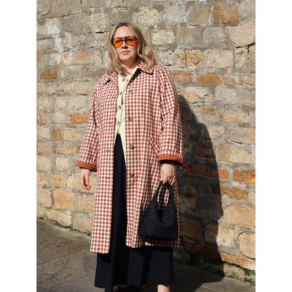 Women's midi-length checked coat in oversized cut with patch pockets EVA-US