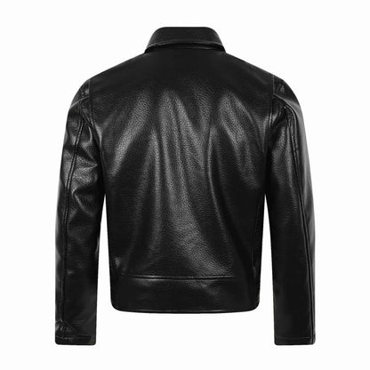 Men's Asymmetrical Biker Jacket Made of Faux Leather with Studded Hem and Multiple Zippers EVA-US