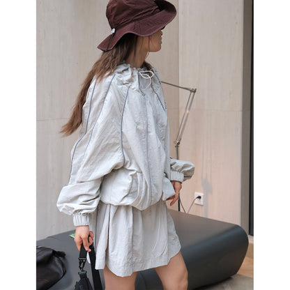 Women Lightweight Windbreaker Half-Zip Tunic with Drawstring and Elastic Cuffs EVA-US