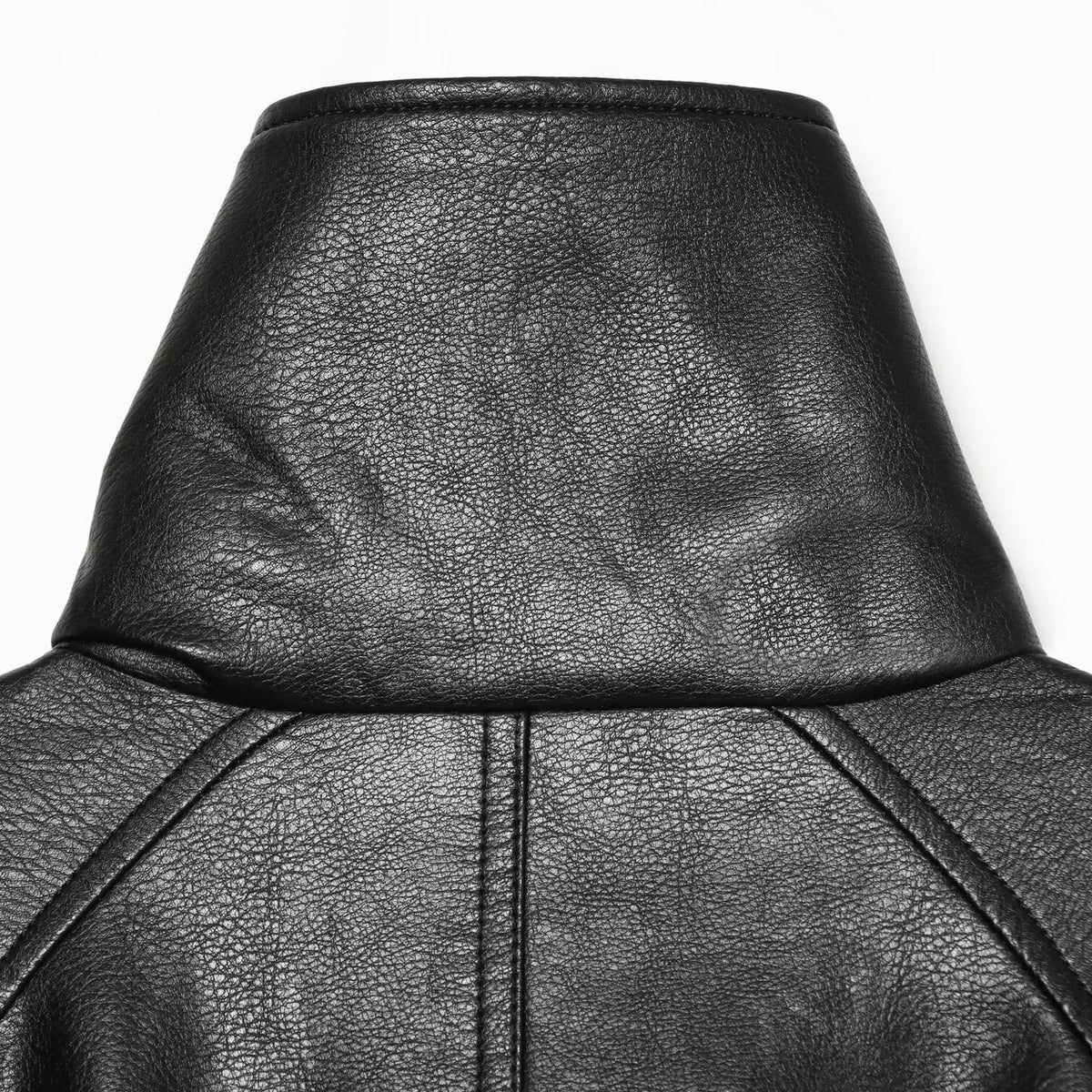Women's Short Faux Leather Jacket with High Stand Collar, Double-Breasted and Drawstring Waist EVA-US