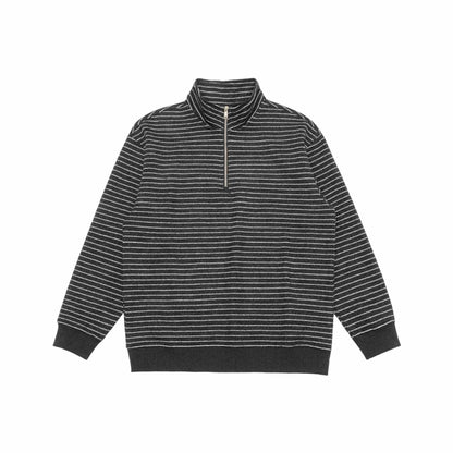 Men's fine knit half-zip sweater with stand-up collar and fine stripes EVA-US