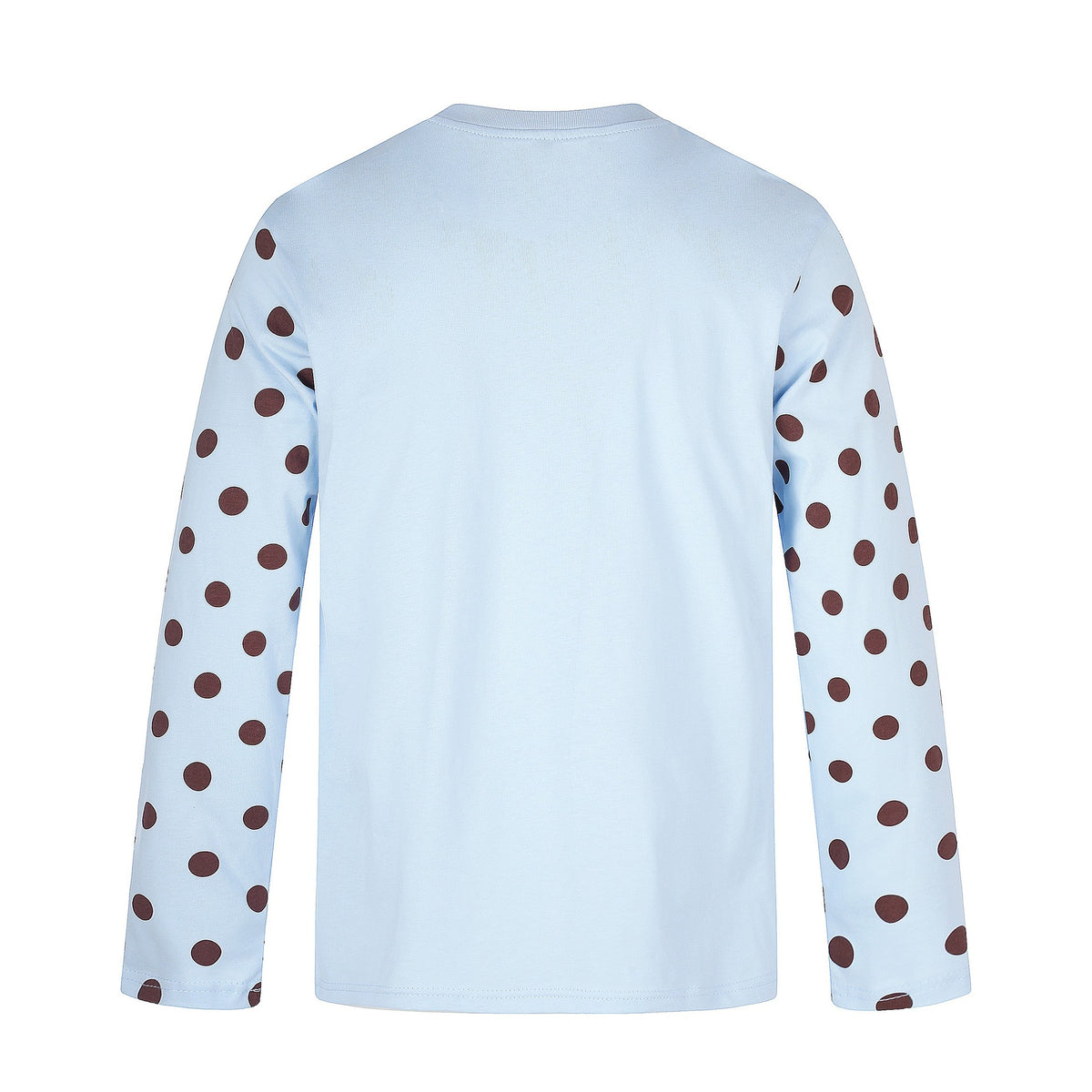 Women Long Sleeve Statement Shirt with Polka Dot Sleeves and Number Print EVA-US