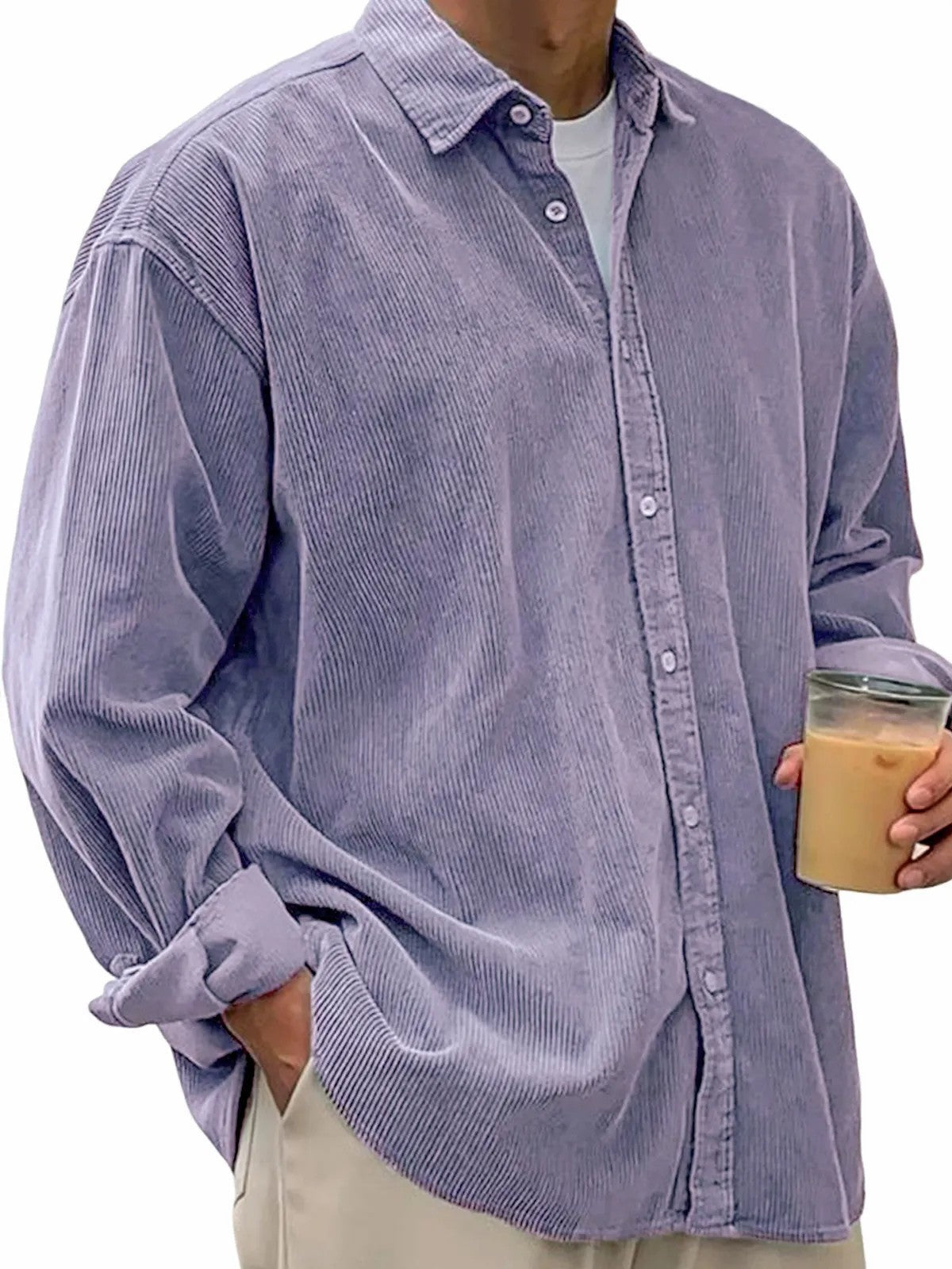 Men's casual cord shirt made of fine corduroy with oversized fit EVA-US