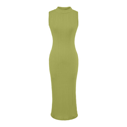Women’s midi dress in rib knit, sleeveless slim-fit with stand-up collar EVA-US