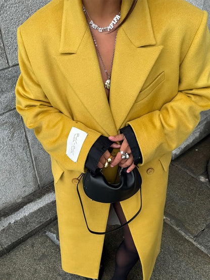 Women Oversized Wool Coat with Lapel Collar and Patch Pockets EVA-US