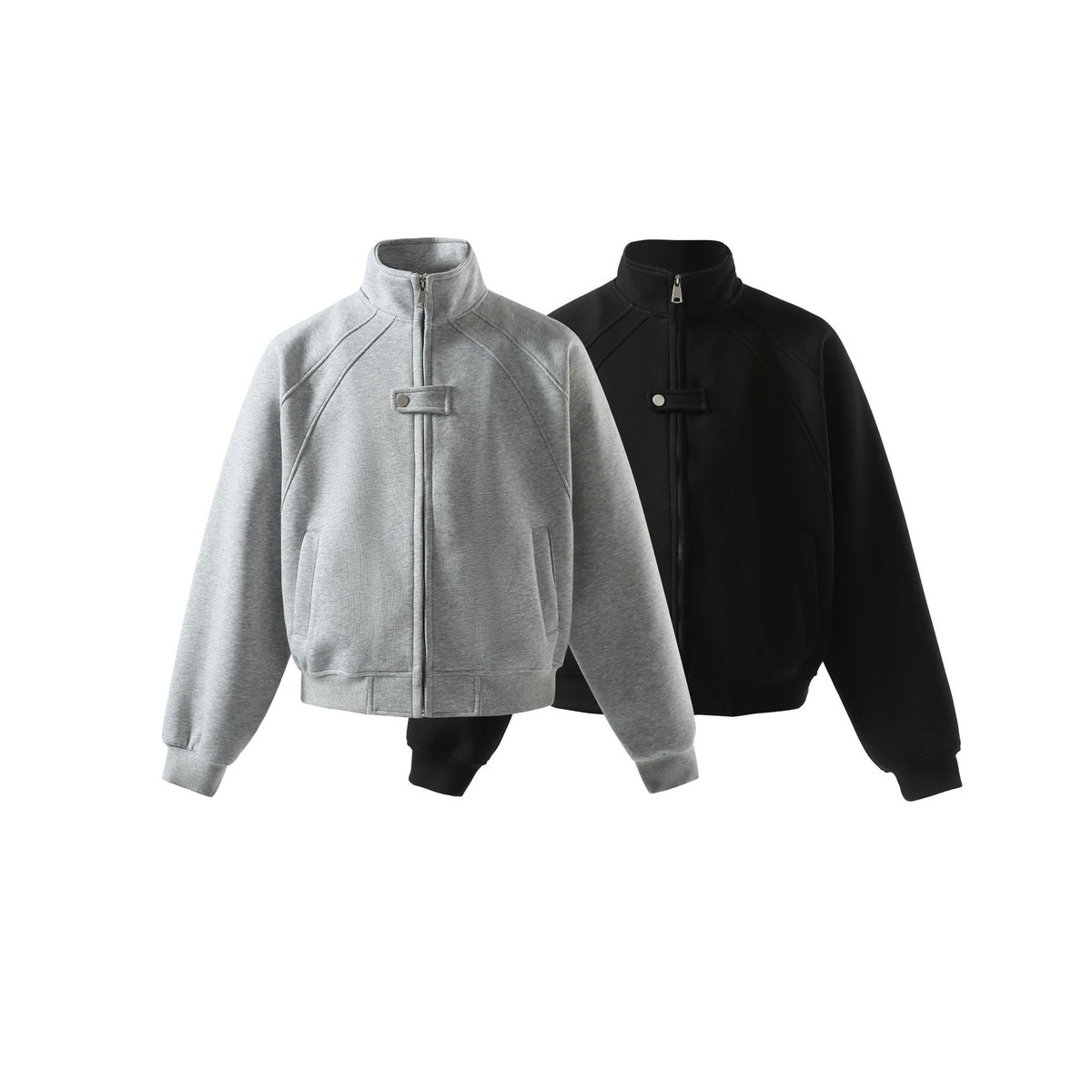 Unisex Short Cut Sweat Jacket with High Stand-Up Collar and Snap Closure EVA-US