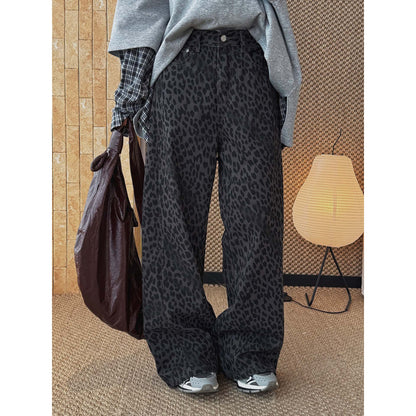 Women Wide High-Waist Palazzo Pants in Leopard Print with Relaxed Fit and High Waist EVA-US