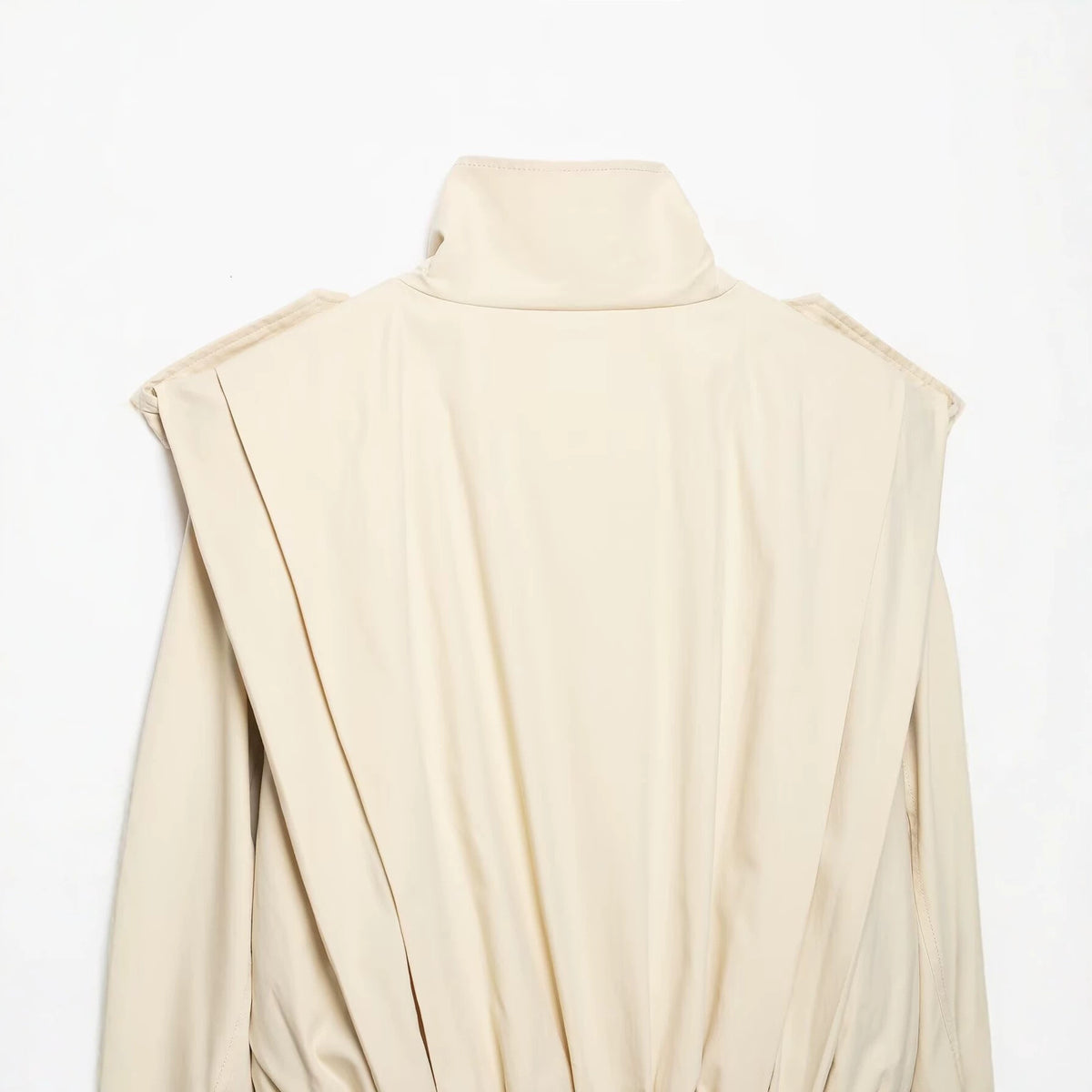 Women's Cropped Trench Coat in Cape Look with Double-Breasted Button Placket and High Stand Collar EVA-US