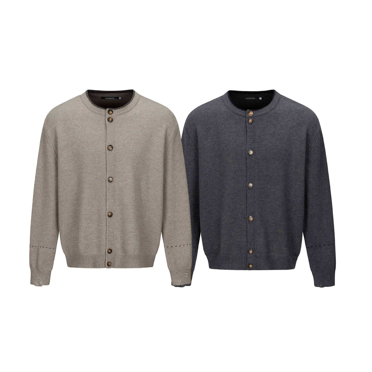 Unisex Simple Cardigan with Round Neck, Wooden Button Placket and Ribbed Hem EVA-US