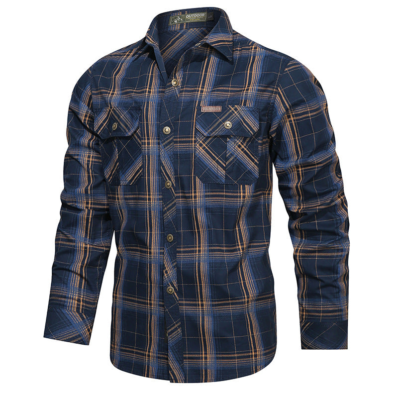 Men's checked flannel outdoor shirt with reinforced flap chest pockets and ergonomic back detail EVA-US
