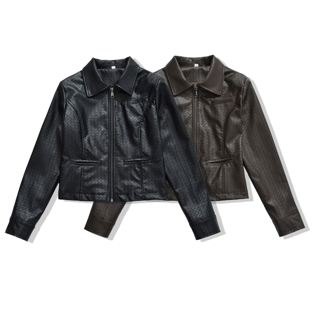 Women’s jacket made of embossed faux leather with zipper and shirt collar EVA-US