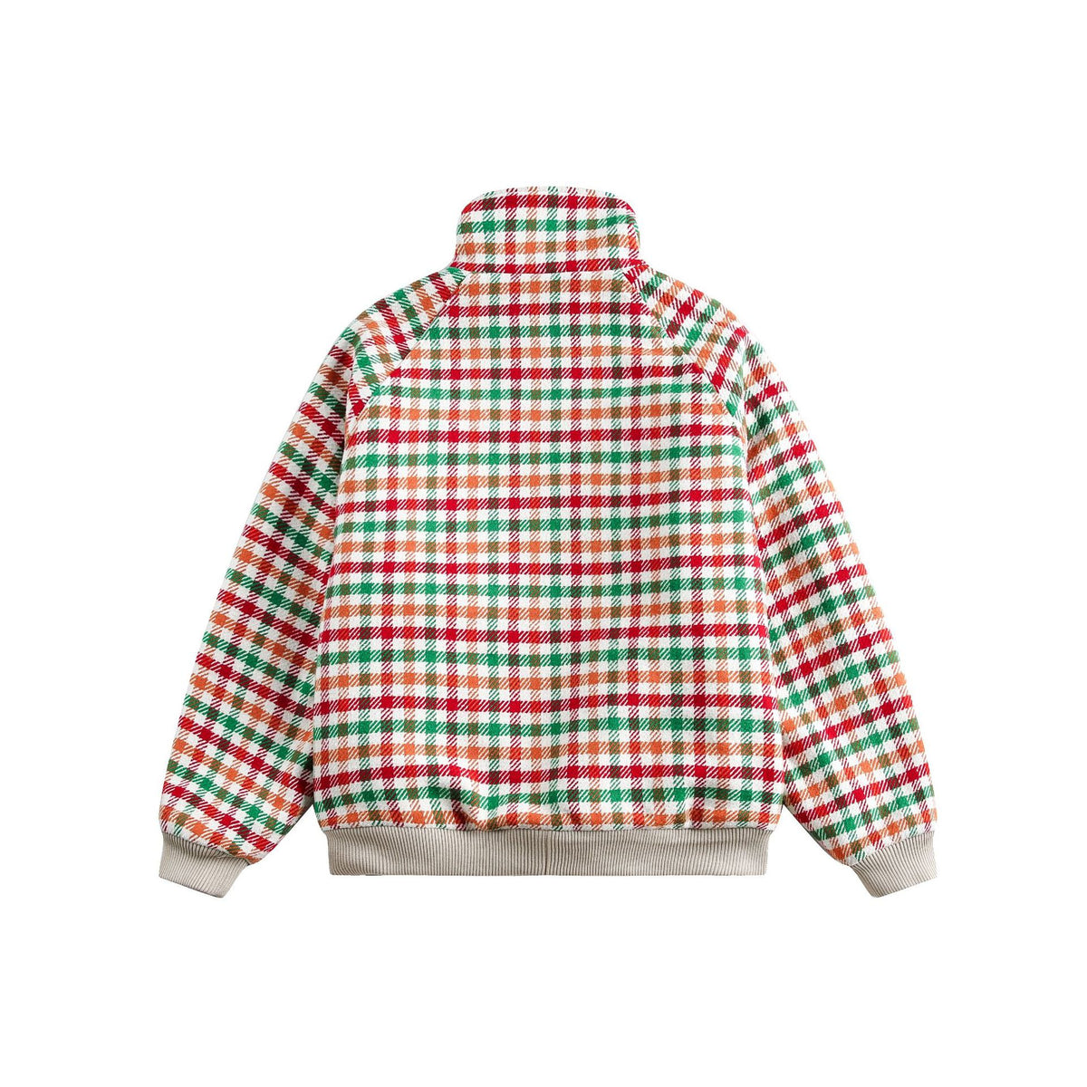 Women's Checkered Teddy Fleece Blouson in Boxy Cut with Stand Collar EVA-US