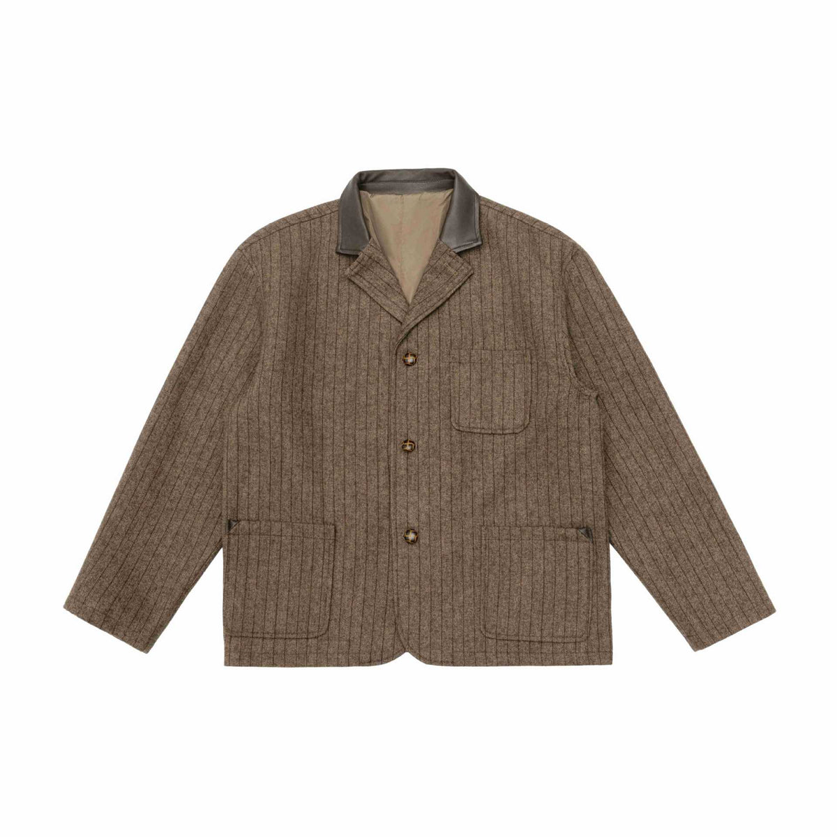 Men's Glencheck Blouson Jacket with Leather Collar and Large Flap Pockets EVA-US