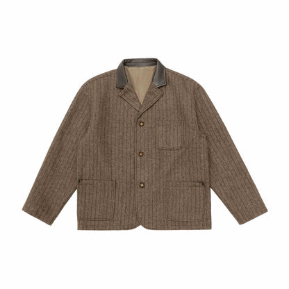 Men's Glencheck Blouson Jacket with Leather Collar and Large Flap Pockets EVA-US