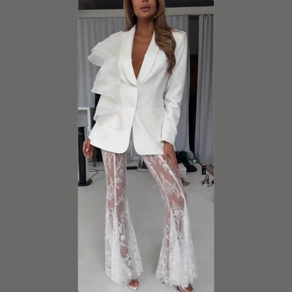Women's tailored blazer with asymmetric organza ruffle EVA-US