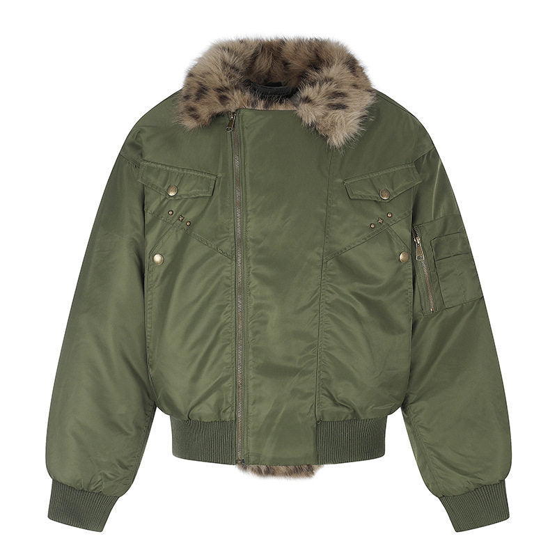 Women's padded bomber jacket with faux fur collar and utility details EVA-US