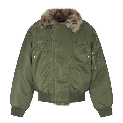 Women's padded bomber jacket with faux fur collar and utility details EVA-US