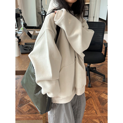 Women Oversize Bonded Fleece Hooded Jacket with Two-Way Zipper EVA-US