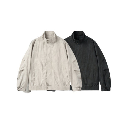 Unisex Short Jacket in minimalist Workwear look with high stand-up collar and snap button closure EVA-US