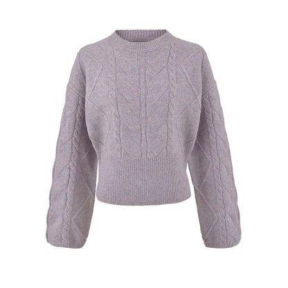 Women's Short Cable Knit Sweater with Fitted Ribbed Cuffs EVA-US