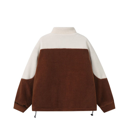 Unisex Oversized Sherpa-Fleece Jacket with Stand Collar and Front Zip EVA-US