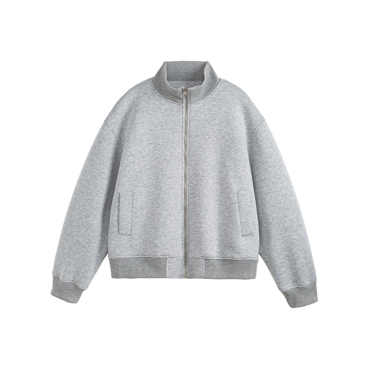 Unisex Boxy-Zip Sweat Jacket with Funnel Neck and Ribbed Cuffs EVA-US