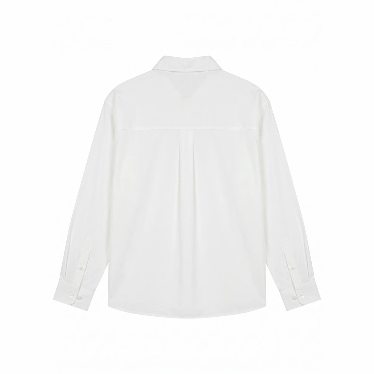 Women's oversized shirt blouse with fine embroidery appliqués and elongated hem down