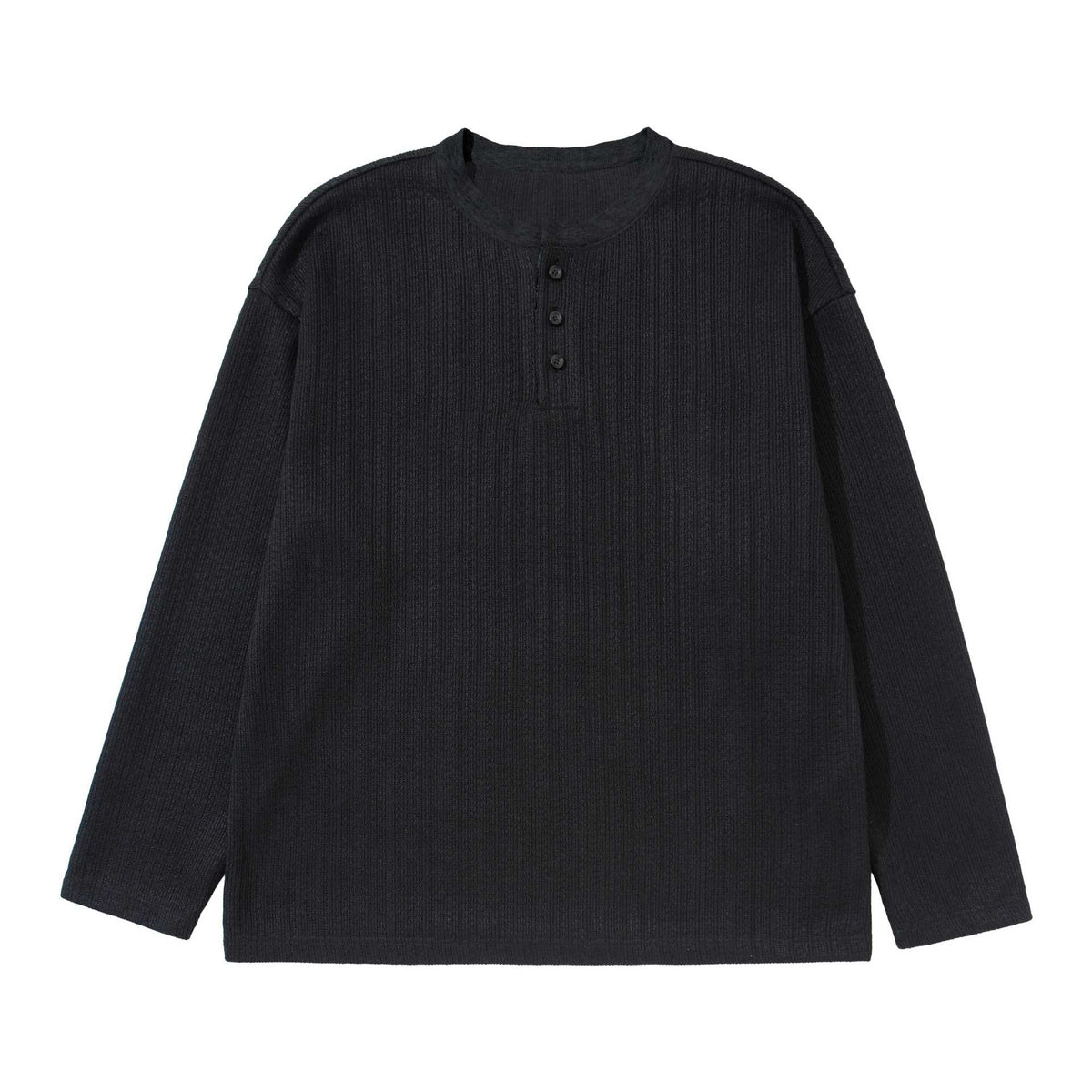 Unisex Structured Waffle Henley Shirt with Straight Hem and Oversized Silhouette EVA-US
