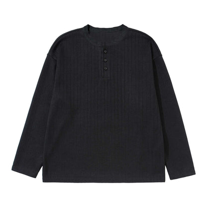 Unisex Structured Waffle Henley Shirt with Straight Hem and Oversized Silhouette EVA-US