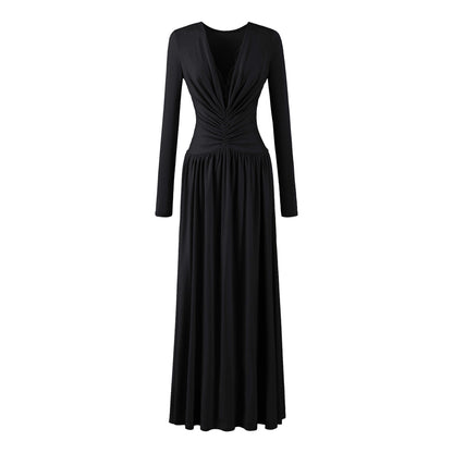Women Maxi Dress with Ruched Wrap Top, Deep V-Neck and Lace Trim EVA-US