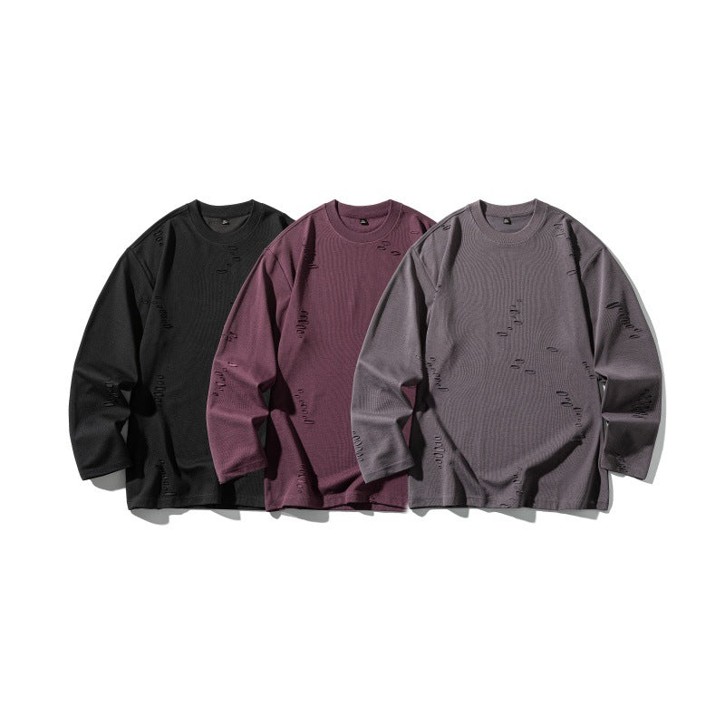 Unisex Oversized Sweatshirt made of heavy cotton blend with distressed effect and fine waffle texture EVA-US
