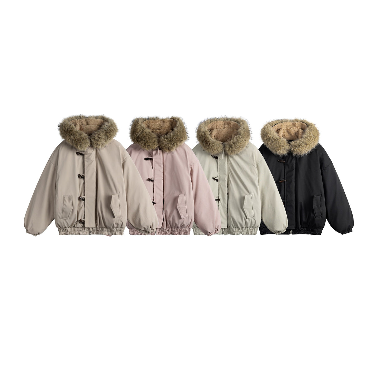 Men's Short Insulation Parka in Boxy Cut with Detachable Faux Fur Collar and Toggle Fastenings EVA-US