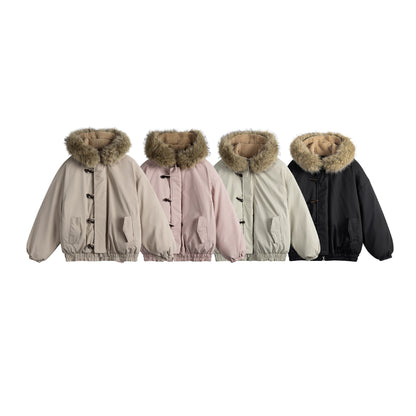 Men's Short Insulation Parka in Boxy Cut with Detachable Faux Fur Collar and Toggle Fastenings EVA-US