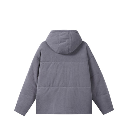 Unisex Quilted Cord Parka in Boxy Cut with High Collar and Drawstring EVA-US