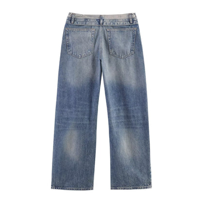 Ladies Wide-Cut Destroyed Jeans with Low Rise and Straight Leg EVA-US