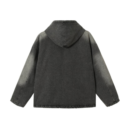 Men's Washed-Denim Hoodie in Oversized Look with Checked Lined Hood EVA-US