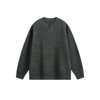 Unisex Structured Knit Sweater with Henley Button Placket EVA-US