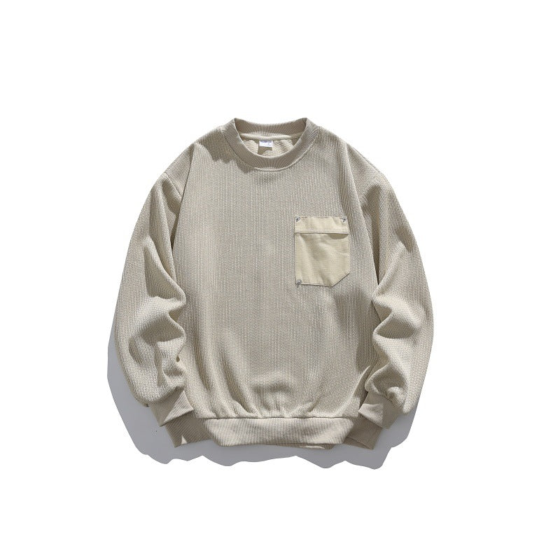 Unisex Waffle Structure Sweatshirt with Chest Pocket and Elastic Hem EVA-US
