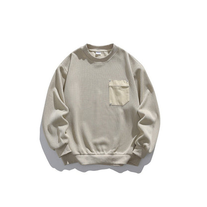 Unisex Waffle Structure Sweatshirt with Chest Pocket and Elastic Hem EVA-US