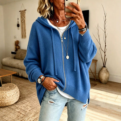 Women Oversize Hooded Zip Cardigan made of soft fine knit EVA-US