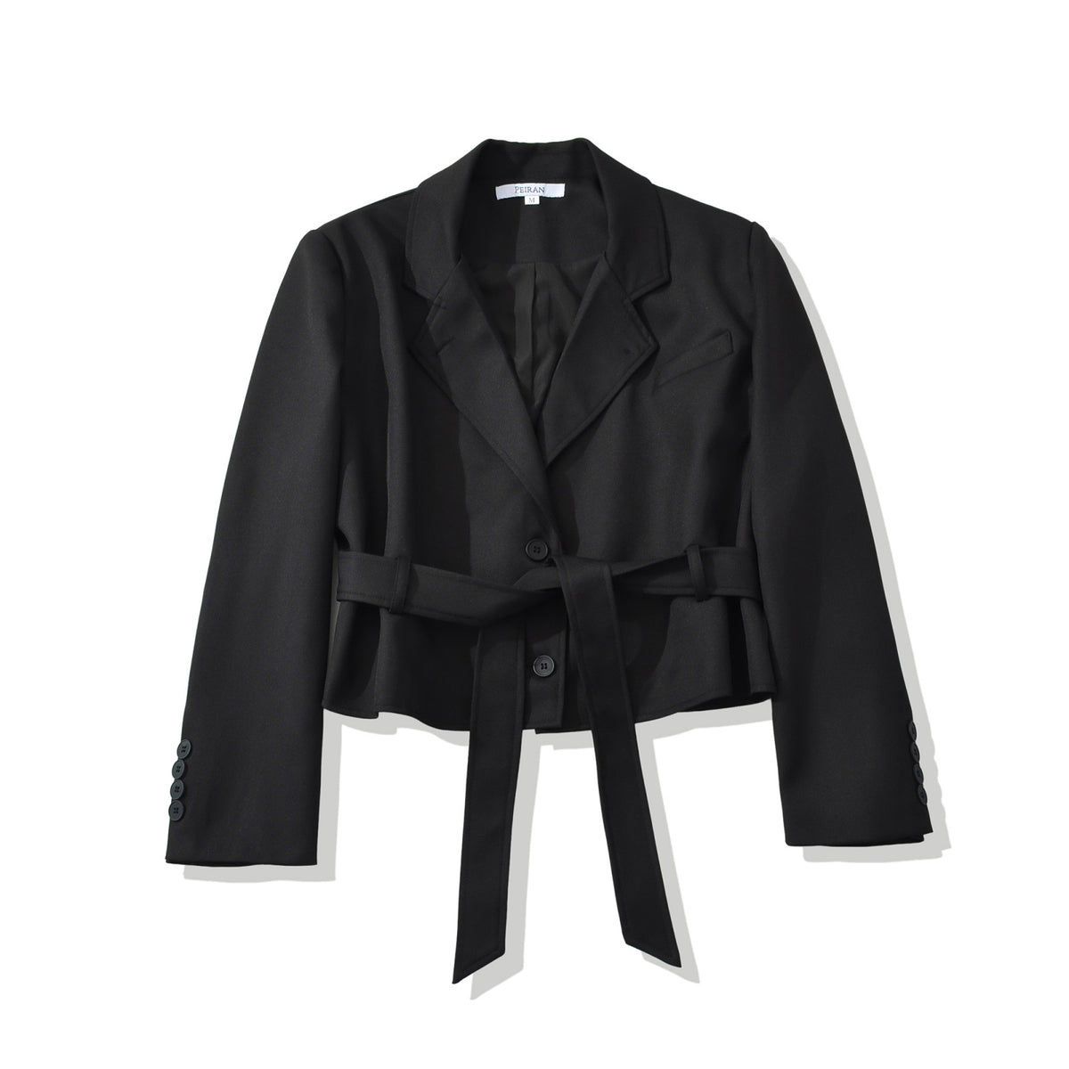 Women's Short Blazer with Waist Belt and Lapel Collar EVA-US