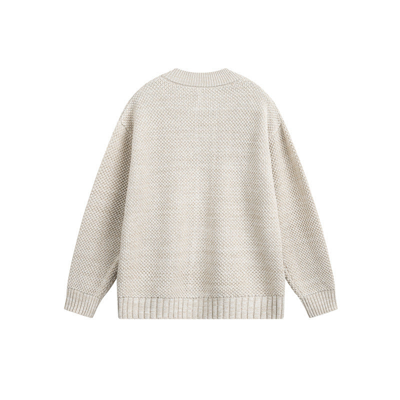 Women's Structured Oversize Knit Cardigan with Round Neck and Continuous Button Placket EVA-US