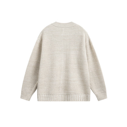 Women's Structured Oversize Knit Cardigan with Round Neck and Continuous Button Placket EVA-US