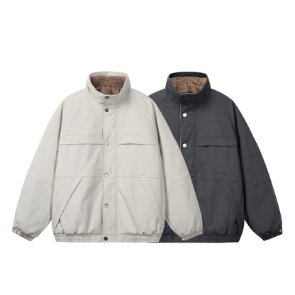 Unisex Short Cut Boxy Puffer Jacket with High Collar and Teddy Lining EVA-US