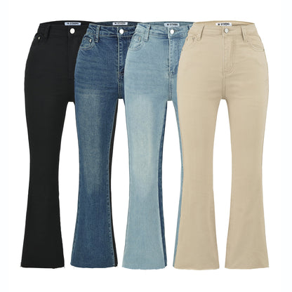 Women's Highwaist Flared Trousers made of Stretch Denim with five pockets and raw hem EVA-US